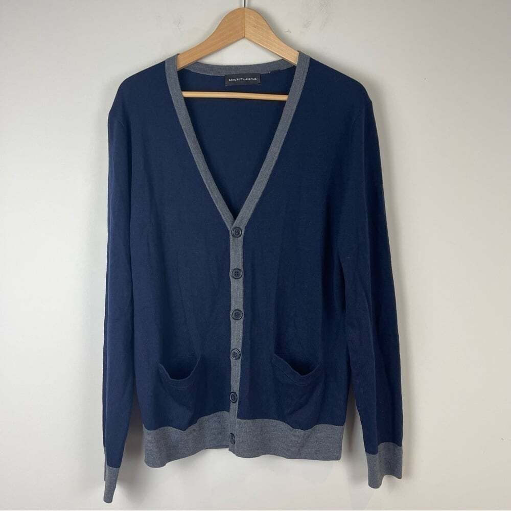 Saks Fifth Avenue Navy Blue Wool Cardigan Size Medium